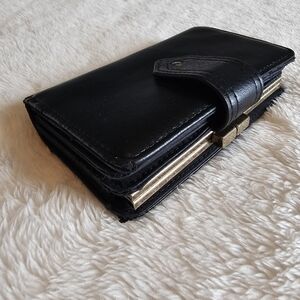 Black Leather Wallet with Gold Accents